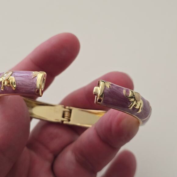 JTF Elephant Palm Tree Bangle Bracelet Gold Purple Pink Enamel - Picture 8 of 10
